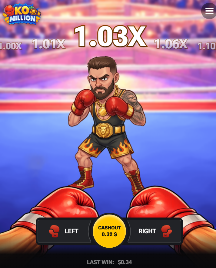 KO Million ilmainen demo, sovellus, huijaus ja kasino – Left-, Right- ja Cashout-painikkeet mobiilissa