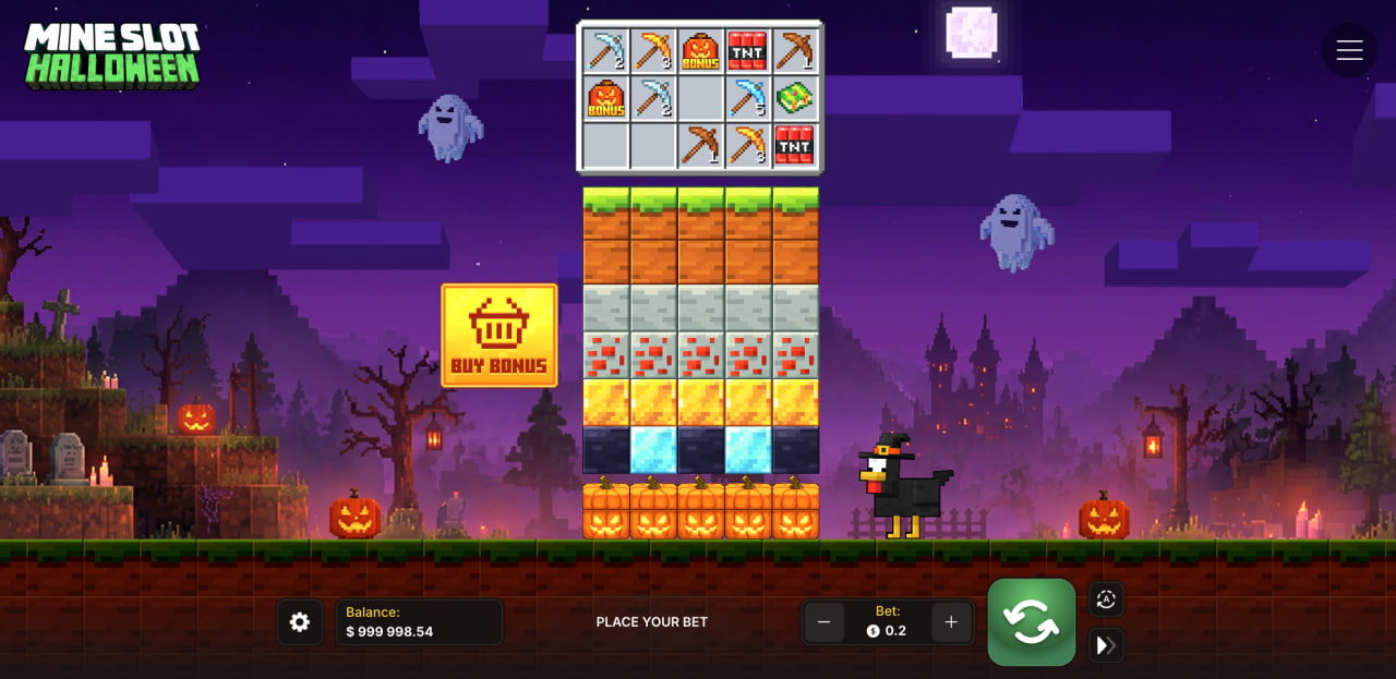 Mine Slot Halloween peli, demo, kasino ja arvostelu – lohkosarakkeet, työkalupaneeli ja Buy Bonus -painike