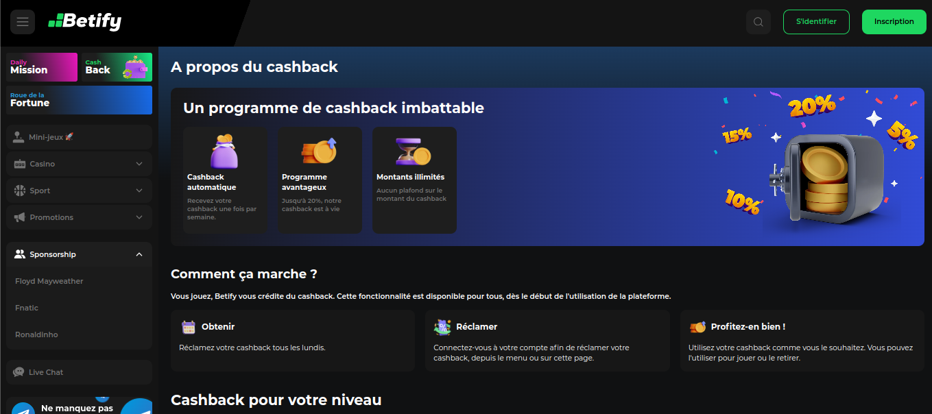 Betify bonus viikoittainen cashback ohjelma kasino peli arvostelu sivulla