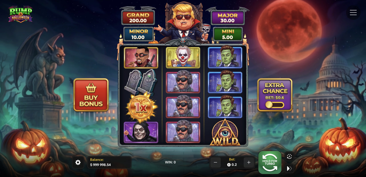 Rump And Halloween peli, kasino, arvostelu ja Buy Bonus – ruudukko, neljä jättipottia ja Extra Chance