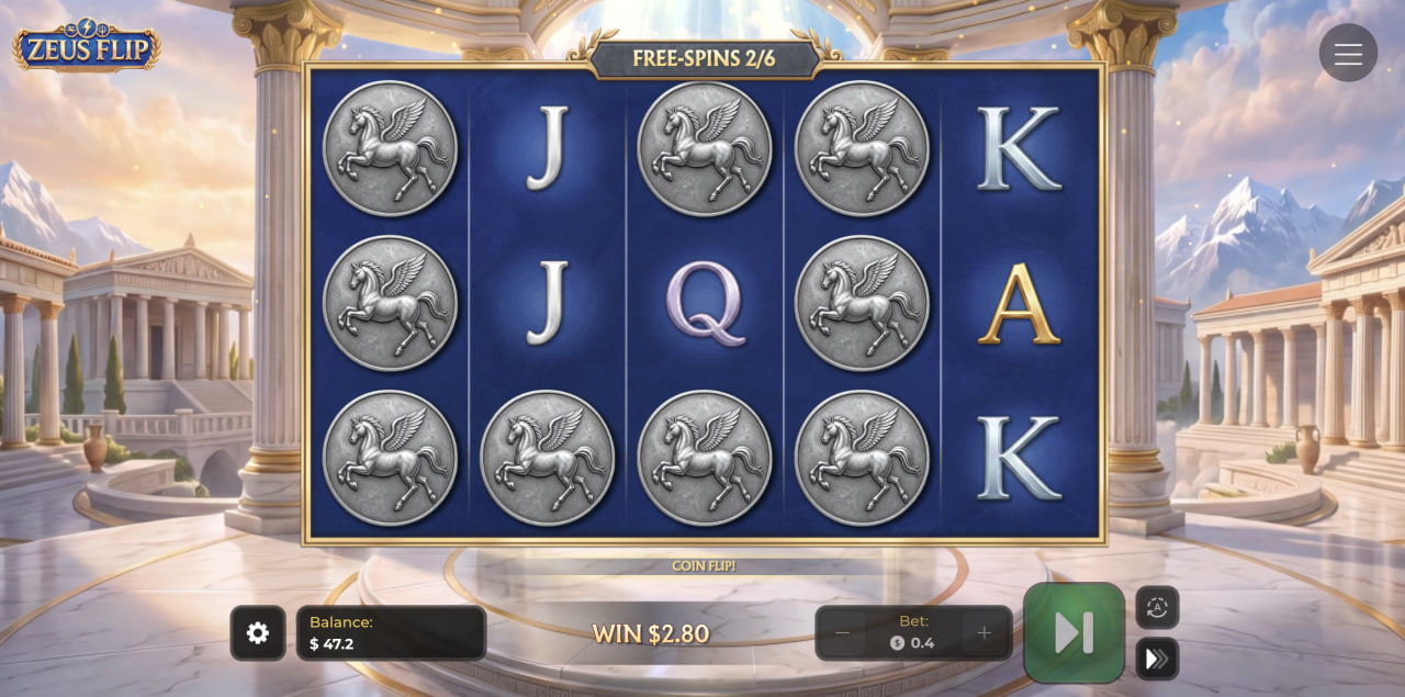 Zeus Flip peli, kasino, demo ja bonus – Pegasus-kolikot rullilla Free Spins -kierrosten aikana